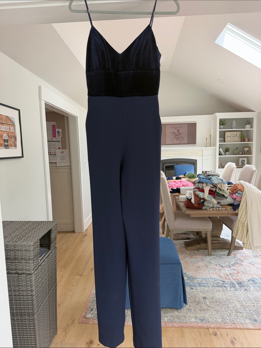 Eliza J Navy Spaghetti-Strap Jumpsuit with pockets. Size 4